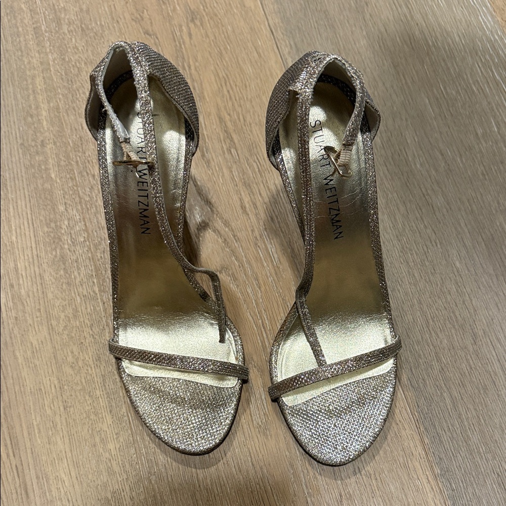 Stuart Weitzman gold glitter woven  strap sandal - high heels size 9